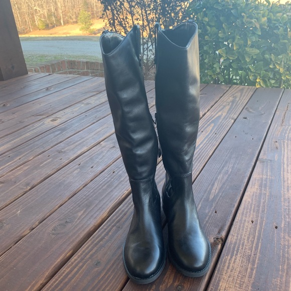 INC Womens Black Fawne Round Toe Stacked Heel Zip-Up Leather Riding Boot 7.5 M - Picture 4 of 8